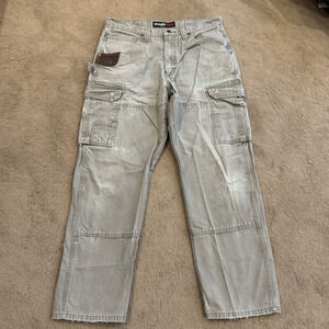Wrangler Riggs Carpenter Pants Tan Double Knees Thick Canvas Baggy 34x30